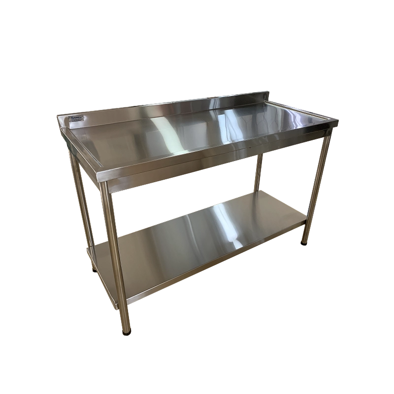 Mesa Antiderrame en Acero Inoxidable con Salpicadero y Entrepaño ml03