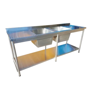 Mesa con 2 Pocetas en Acero Inoxidable